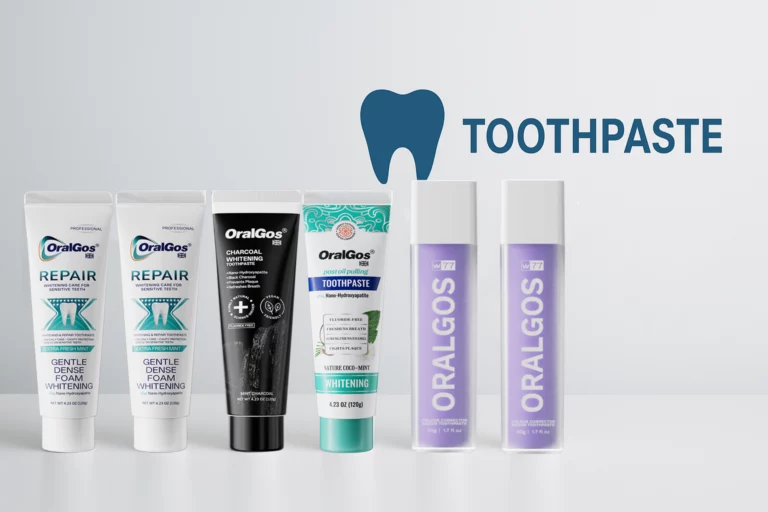 Private label toothpaste brand concept with multiple toothpaste tubes on a clean surface