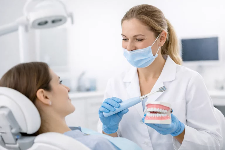 Electric dentist toothbrush in professional dental clinic setting