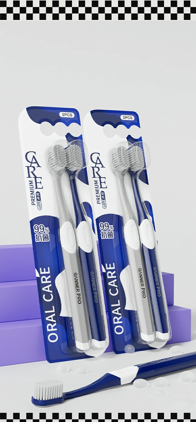 Soft Rubber Toothbrush with Built-In Tongue Brush