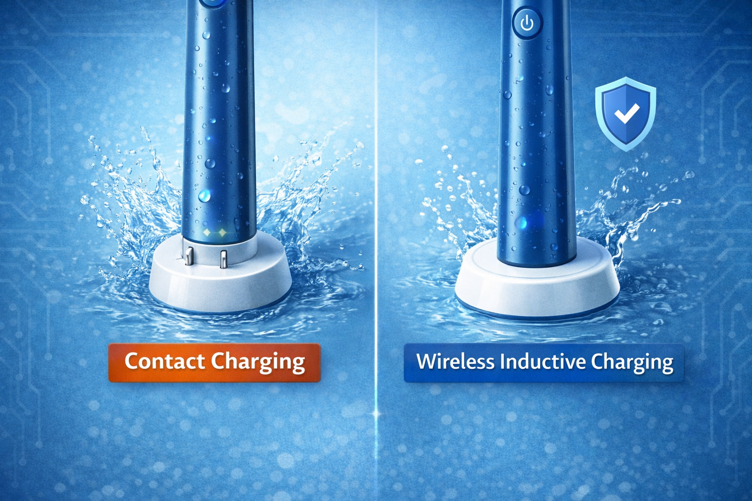 Wireless charging design for waterproof electric toothbrush safety