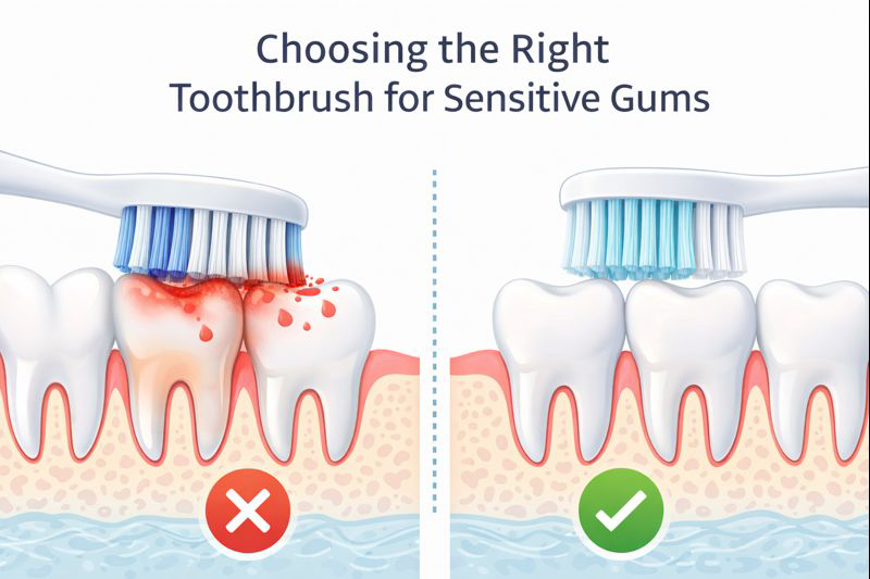 Importance of selecting a toothbrush for sensitive gums with gentle cleaning effect