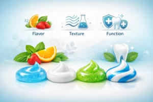 Custom toothpaste showing different flavors, textures, and functional benefits