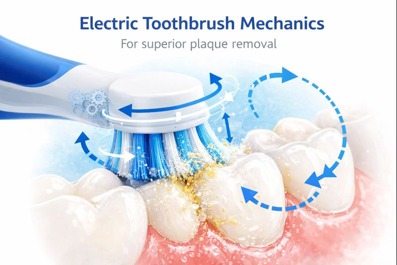 Electric toothbrush oscillating and vibrating for superior plaque removal