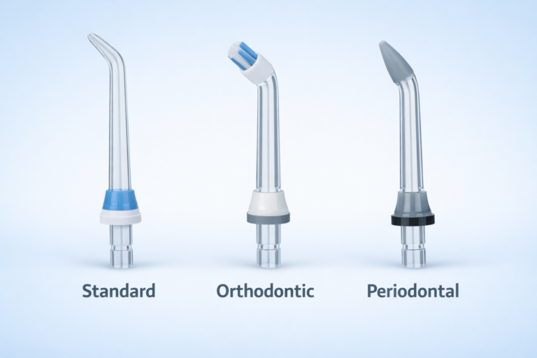 Comparison of standard, orthodontic, and periodontal water flosser nozzle types