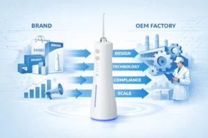 Conceptual image showing how OEM water flosser manufacturing connects brands with design, technology, and quality control