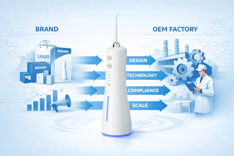 Conceptual image showing how OEM water flosser manufacturing connects brands with design, technology, and quality control