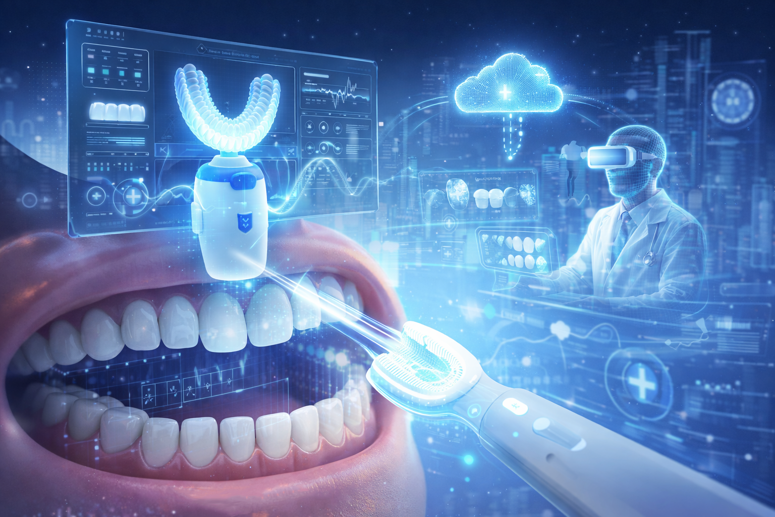 future smart toothbrush AI diagnostics and connected dental care concept