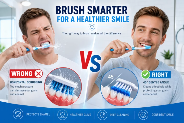 brushing teeth wrong vs correct technique comparison