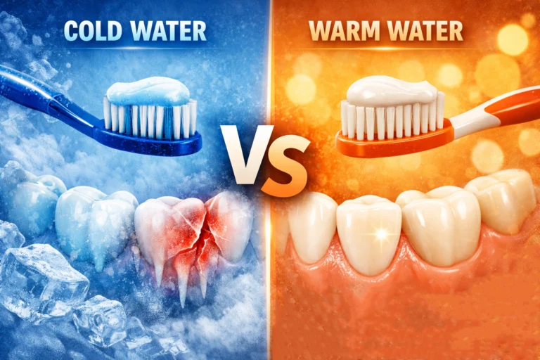 Cold vs warm water comparison for brushing teeth showing differences in comfort and sensitivity