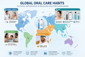 Global oral care habits comparison world map showing cultural differences in brushing routines worldwide