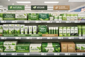 natural toothpaste products dominating retail shelves in modern stores