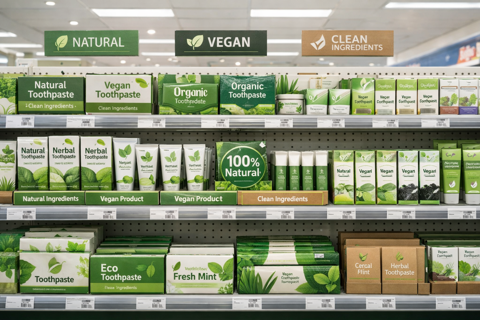 natural toothpaste products dominating retail shelves in modern stores