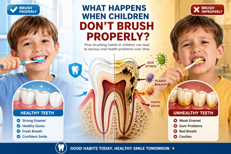 children don’t brush properly consequences comparison healthy vs unhealthy teeth