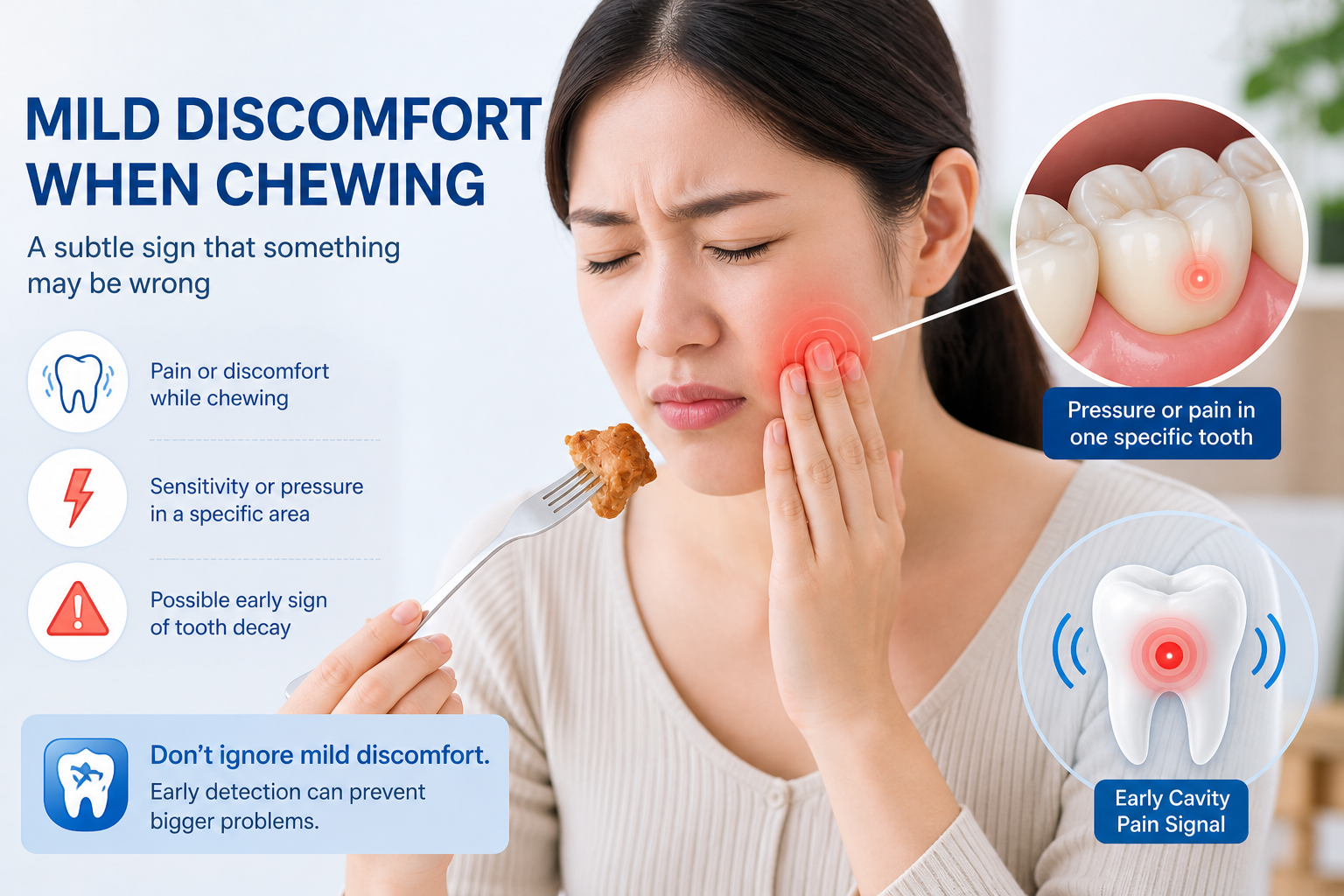 mild tooth pain while chewing as an early cavity warning sign
