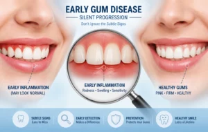 early gum inflammation subtle comparison healthy vs inflamed gums
