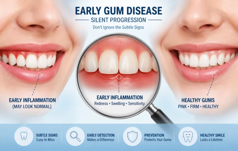 early gum inflammation subtle comparison healthy vs inflamed gums