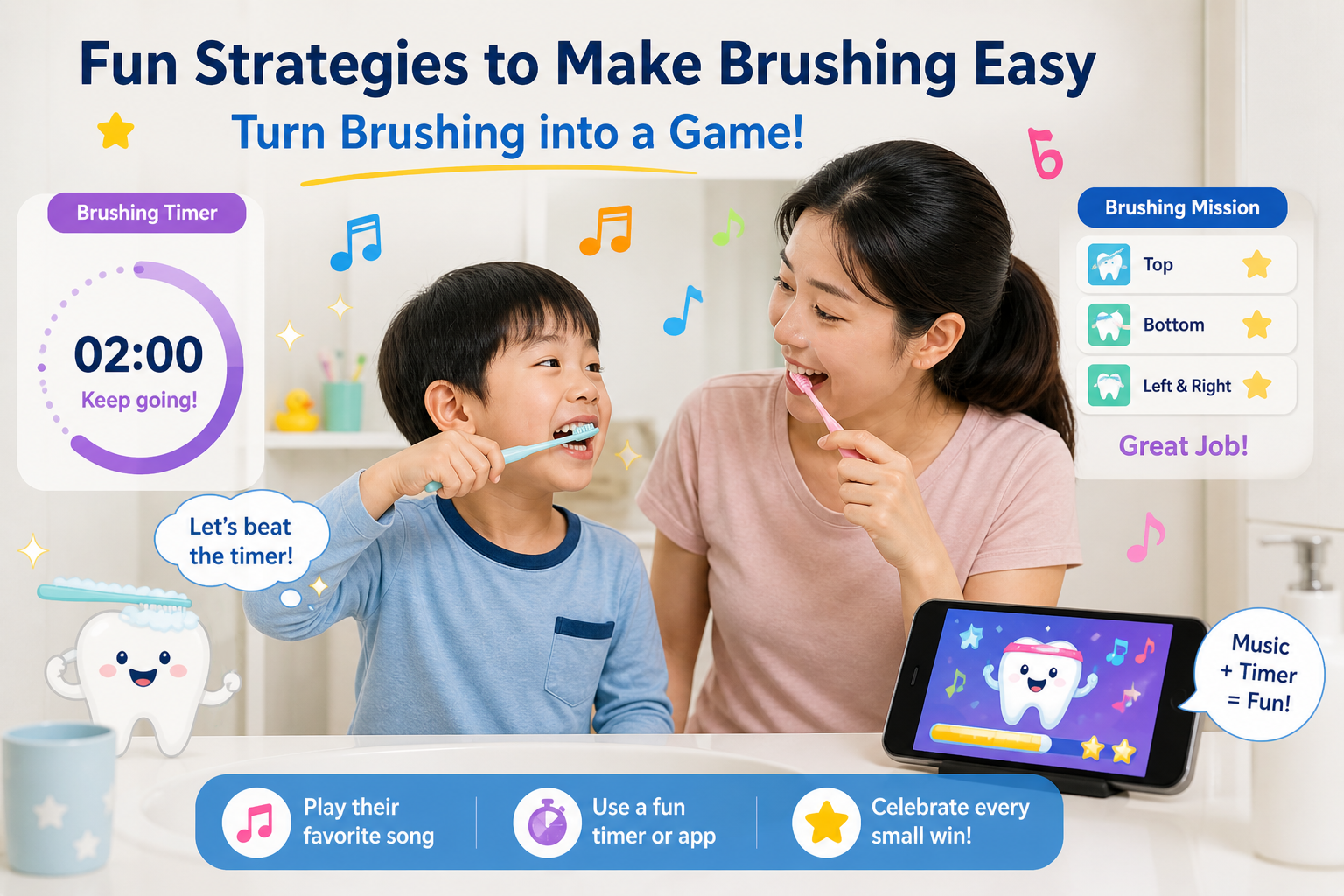 kids brushing teeth with music and timer game helping get kids to brush teeth more easily
