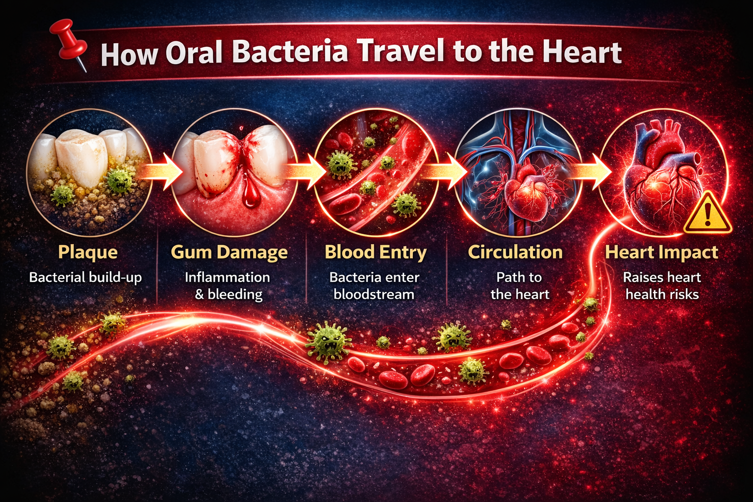 oral bacteria entering bloodstream and reaching heart process diagram