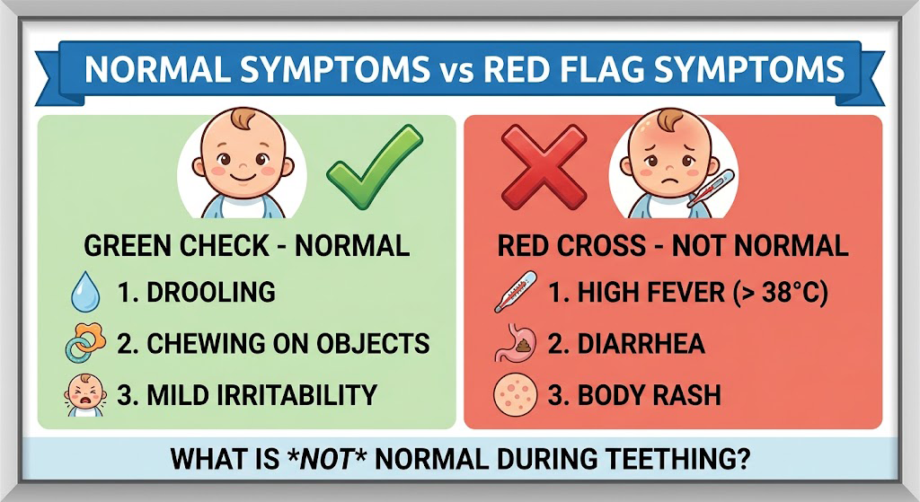 Normal baby teething timeline symptoms versus red flag illness signs