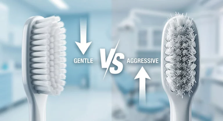 Macro side by side comparison of soft vs hard toothbrush bristles showing filament texture