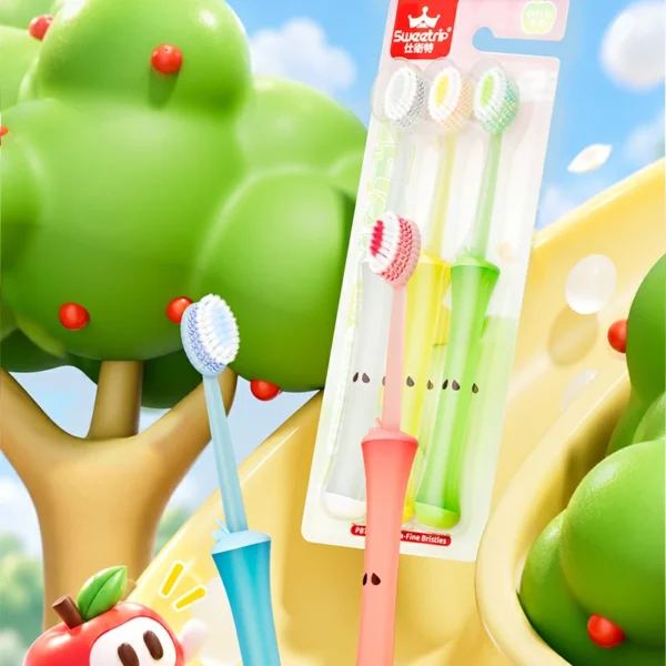 Triple Level Soft Toothbrush (4) Apple Core Handle Triple Level Soft Toothbrush