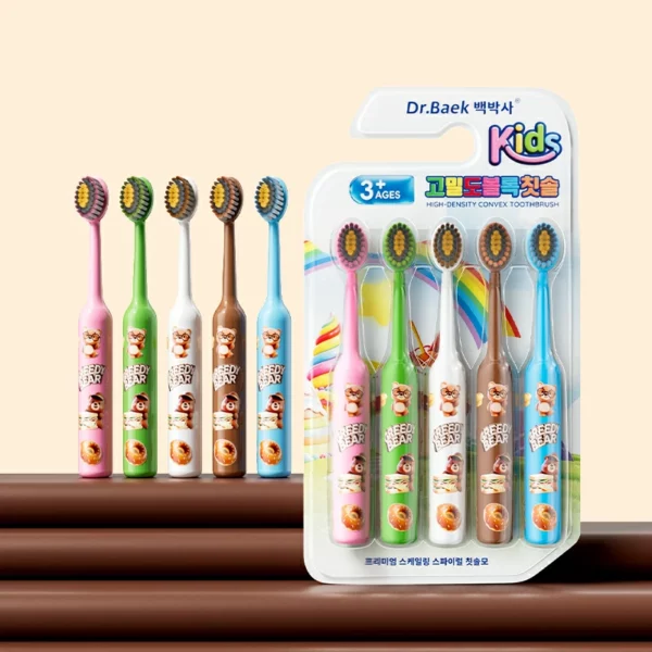 Ultra Soft Kids Toothbrush (10) Dr.Baek KR791-C Cartoon Bear Ultra Soft Kids Toothbrush (5-Pack) – High-Density PBT Bristles