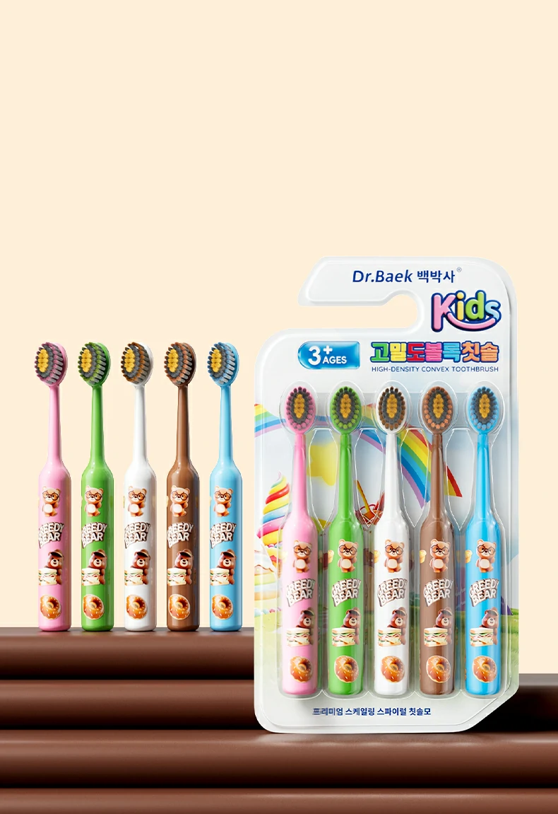 Cartoon Bear Ultra Soft Kids Toothbrush (5-Pack) – High-Density PBT Bristles