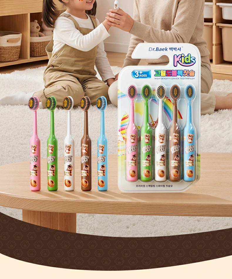 Cartoon Bear Ultra Soft Kids Toothbrush (5-Pack) – High-Density PBT Bristles