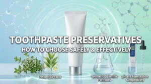Laboratory setup showcasing natural and synthetic toothpaste preservatives for formulation safety