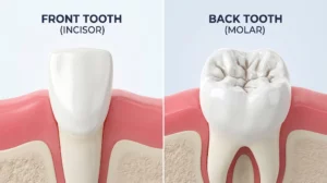 3D illustration showing why back teeth decay faster than smooth front teeth