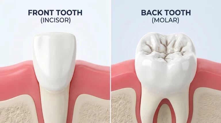 3D illustration showing why back teeth decay faster than smooth front teeth